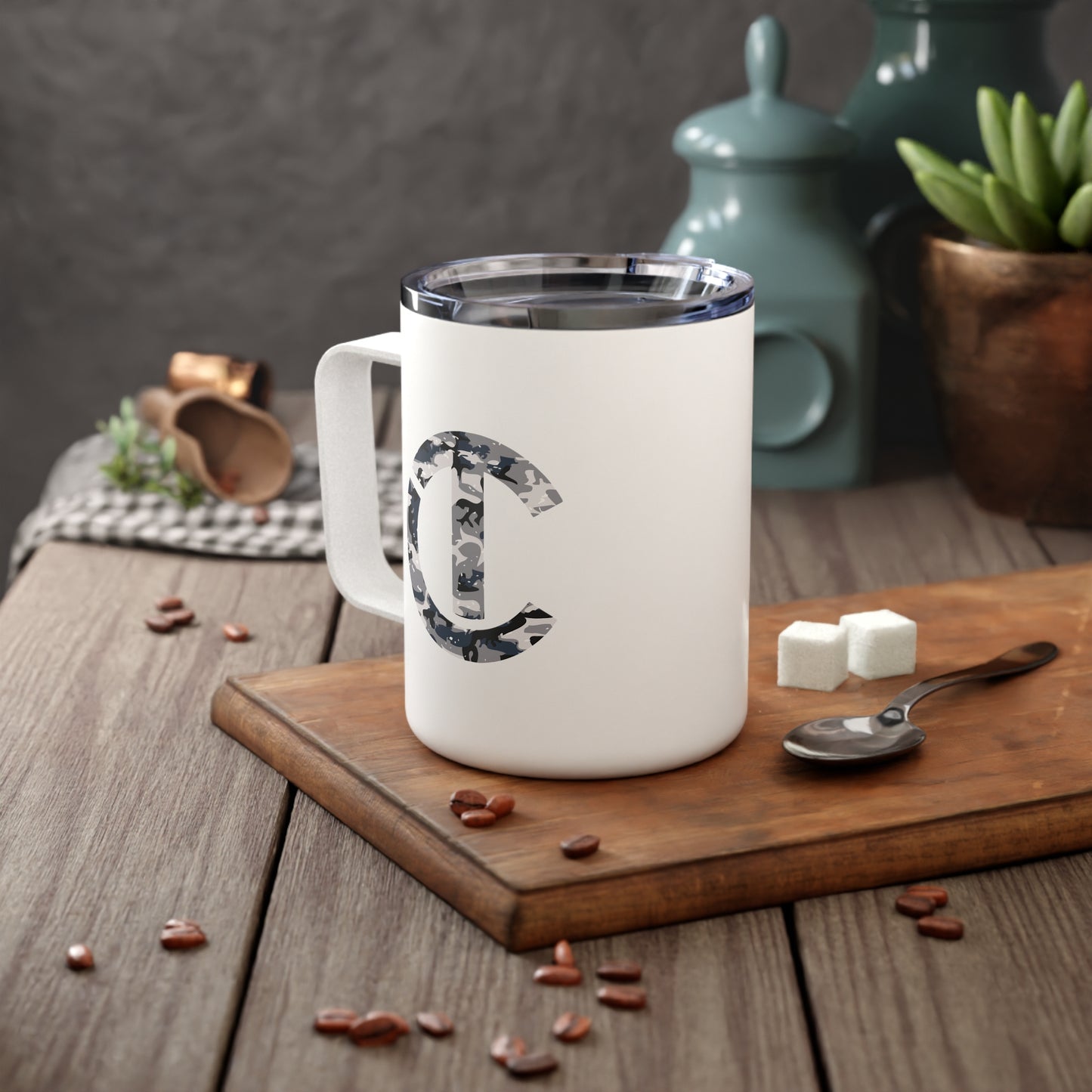 Insulated Black/White Camo Logo Coffee Mug, 10oz