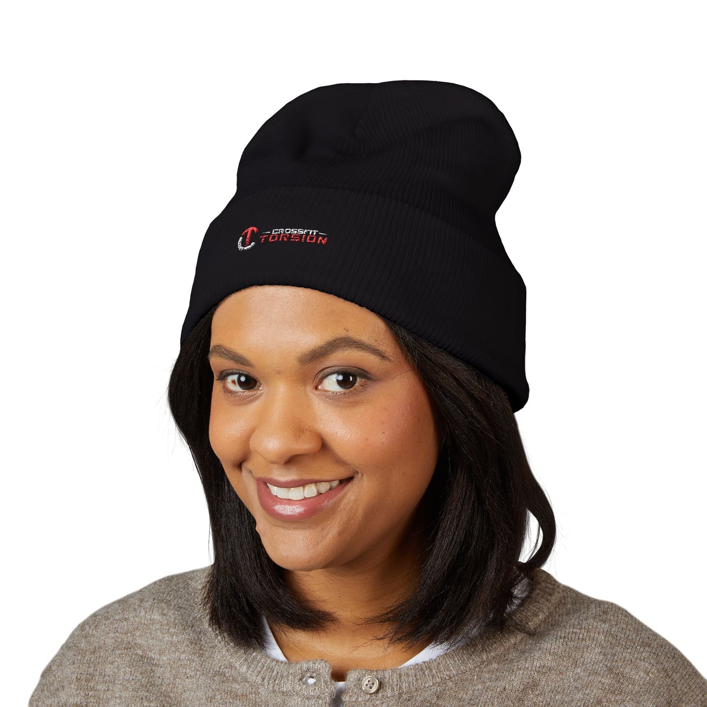 Embroidered Classic Cuffed Beanie — Black